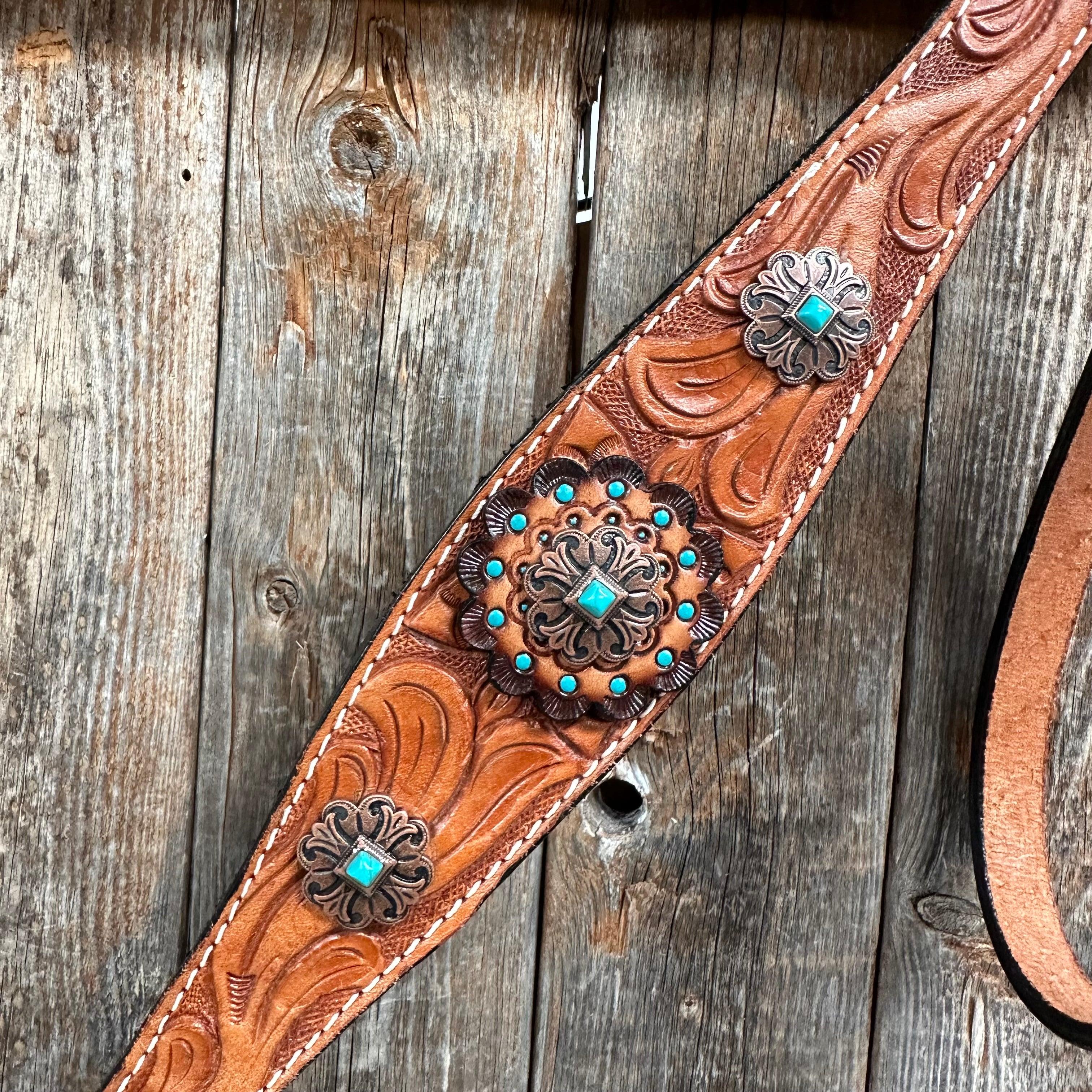 Light Oil V Brow Copper and Turquoise Browband & Breastcollar Tack Set #BBBC557 - RODEO DRIVE