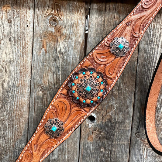 Light Oil V Brow Copper and Turquoise Browband & Breastcollar Tack Set #BBBC557 - RODEO DRIVE