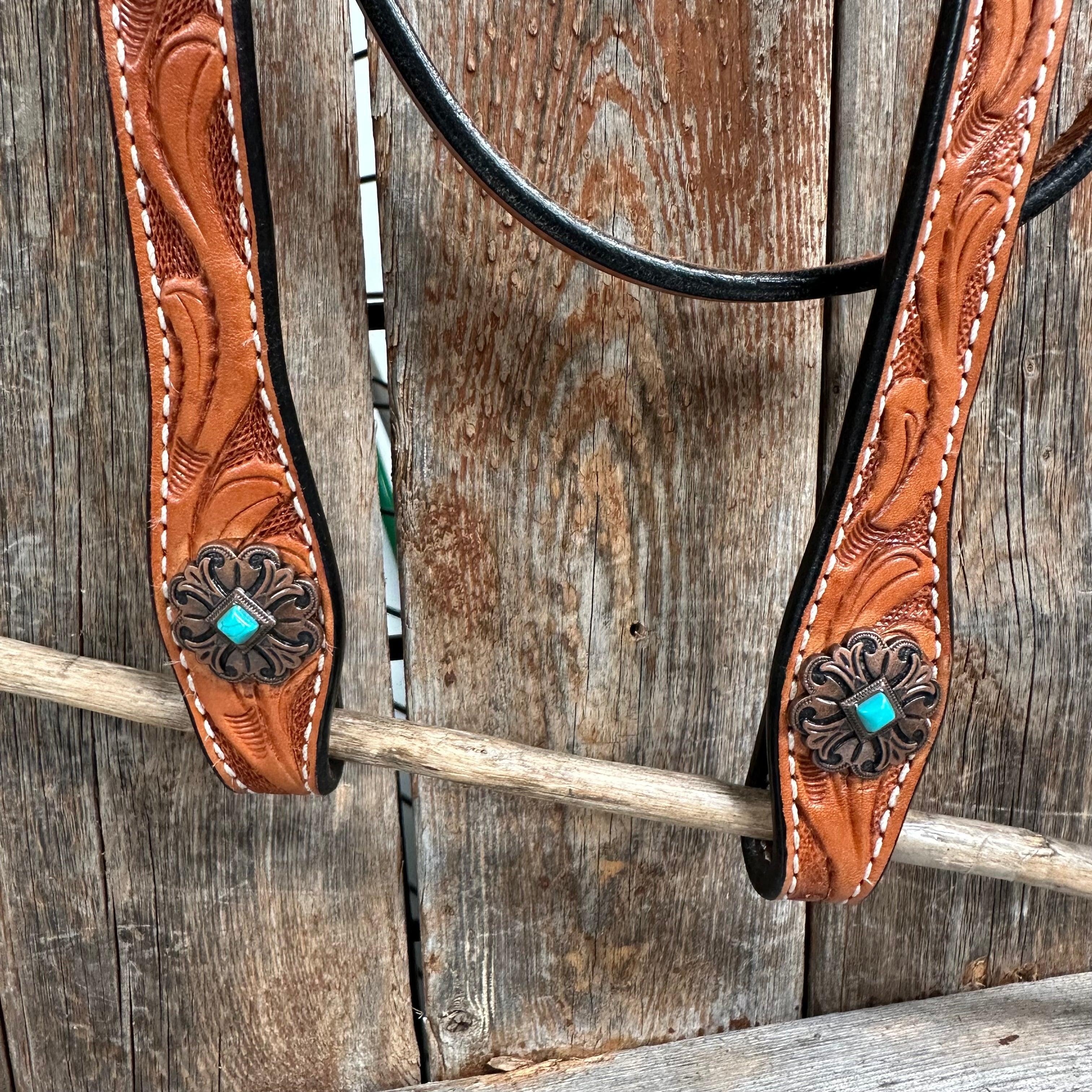 Light Oil V Brow Copper and Turquoise Browband & Breastcollar Tack Set #BBBC557 - RODEO DRIVE