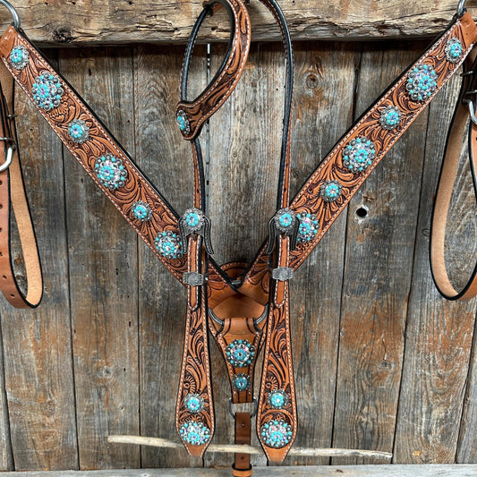 Light Oil Buckaroo Roper Turquoise and AB One Ear & Breastcollar #OEBC559 - RODEO DRIVE
