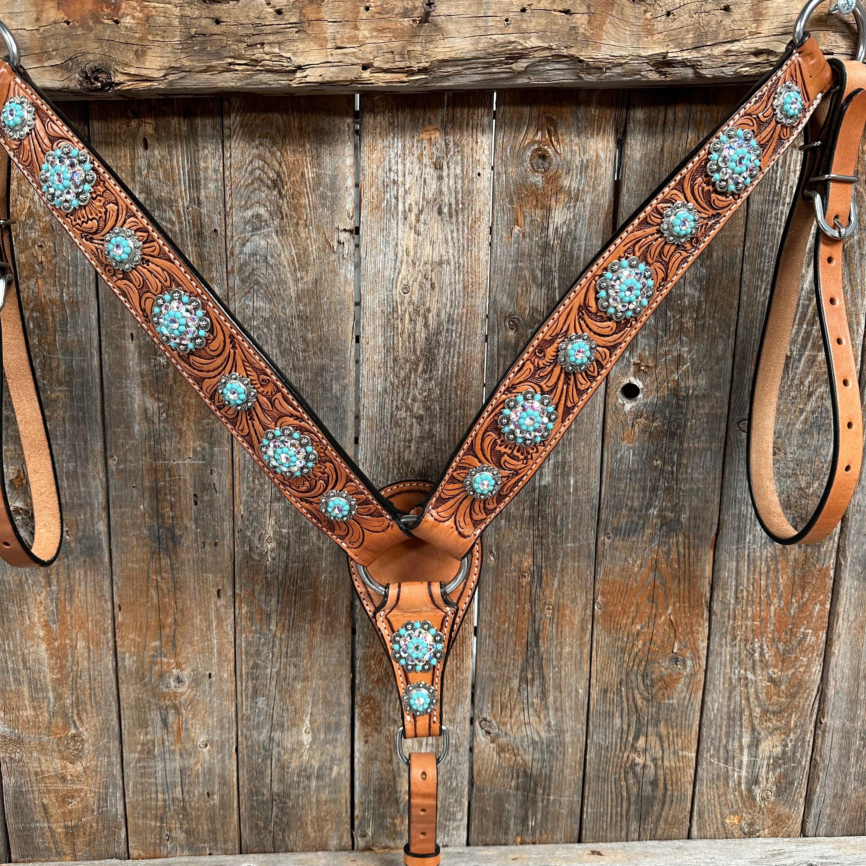 Light Oil Buckaroo Roper Turquoise and AB One Ear & Breastcollar #OEBC559 - RODEO DRIVE