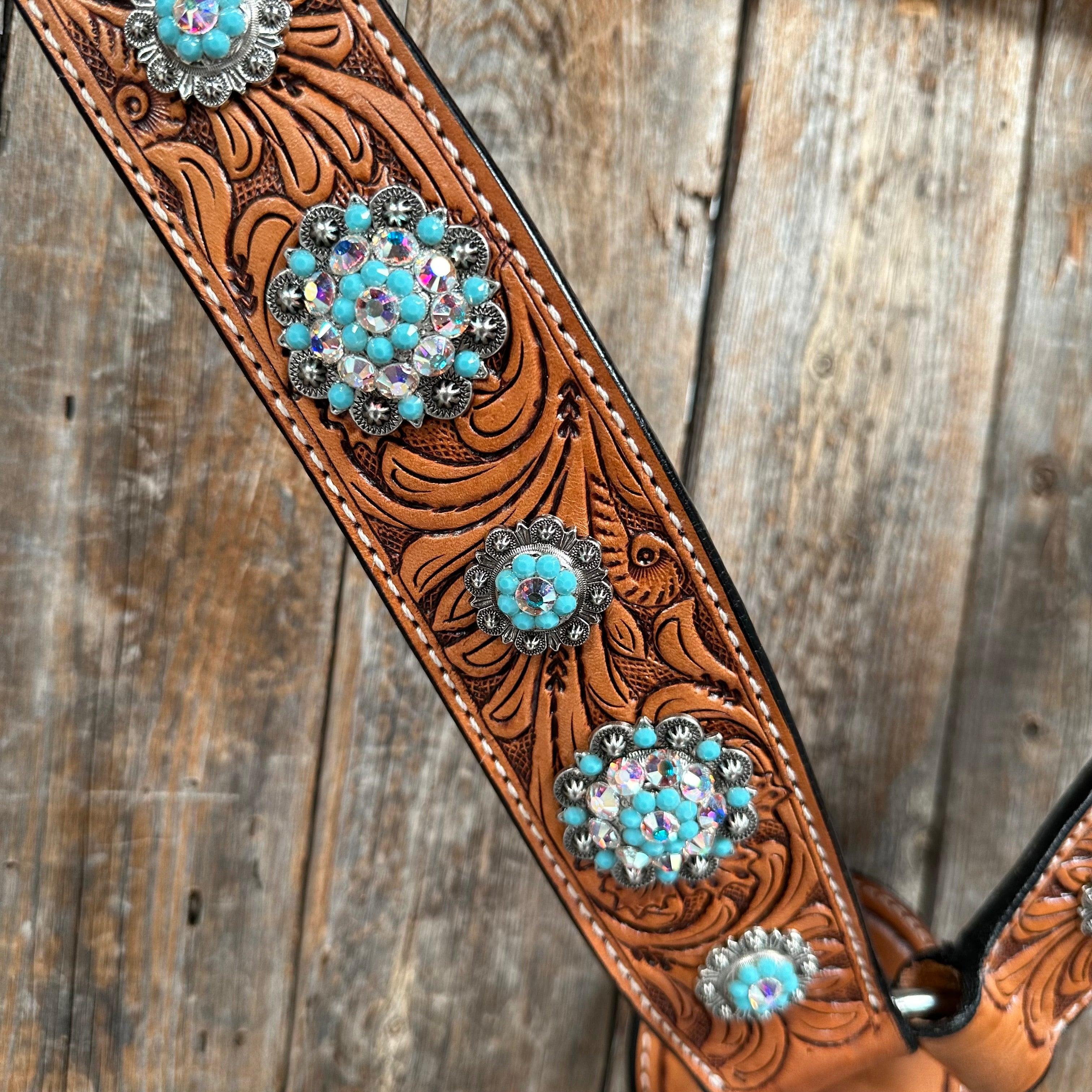 Light Oil Buckaroo Roper Turquoise and AB One Ear & Breastcollar #OEBC559 - RODEO DRIVE