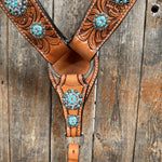 Light Oil Buckaroo Roper Turquoise and AB One Ear & Breastcollar #OEBC559 - RODEO DRIVE