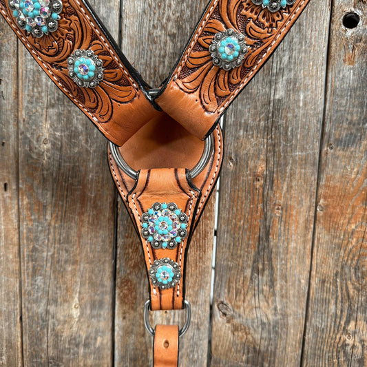 Light Oil Buckaroo Roper Turquoise and AB One Ear & Breastcollar #OEBC559 - RODEO DRIVE