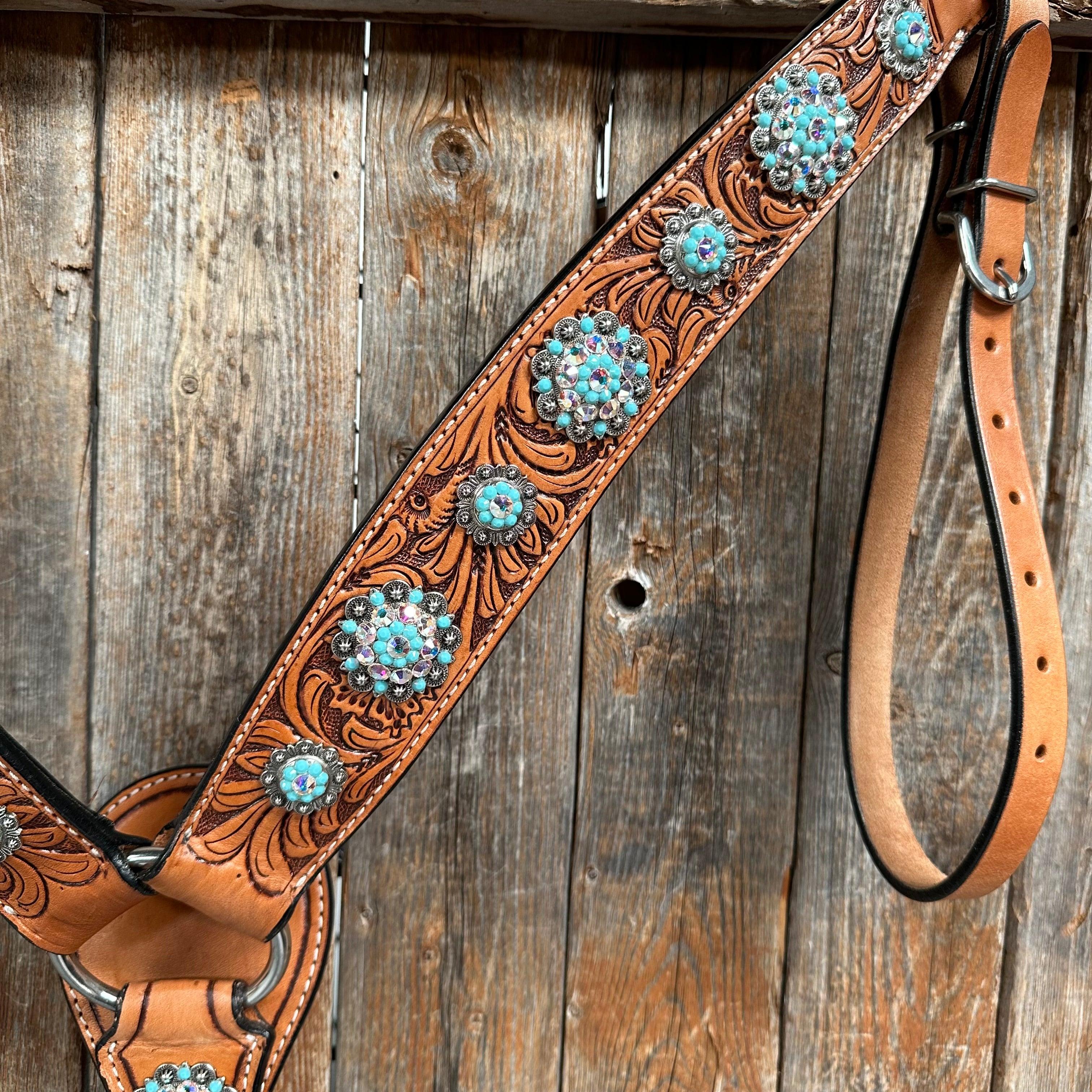 Light Oil Buckaroo Roper Turquoise and AB One Ear & Breastcollar #OEBC559 - RODEO DRIVE