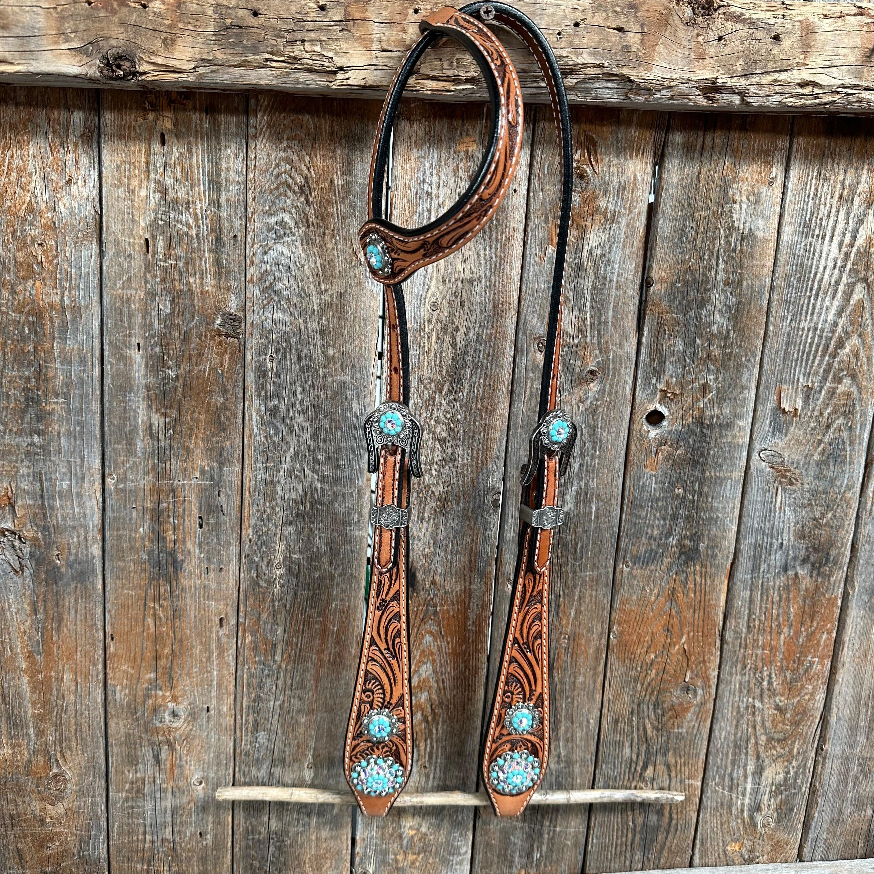 Light Oil Buckaroo Roper Turquoise and AB One Ear & Breastcollar #OEBC559 - RODEO DRIVE