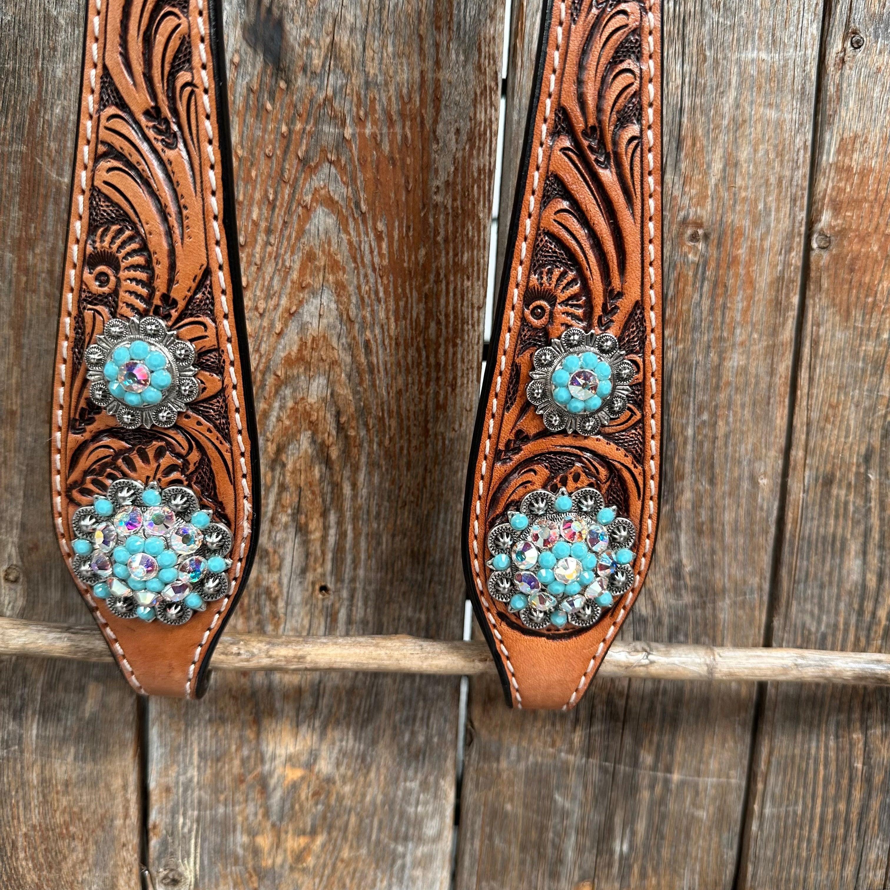 Light Oil Buckaroo Roper Turquoise and AB One Ear & Breastcollar #OEBC559 - RODEO DRIVE