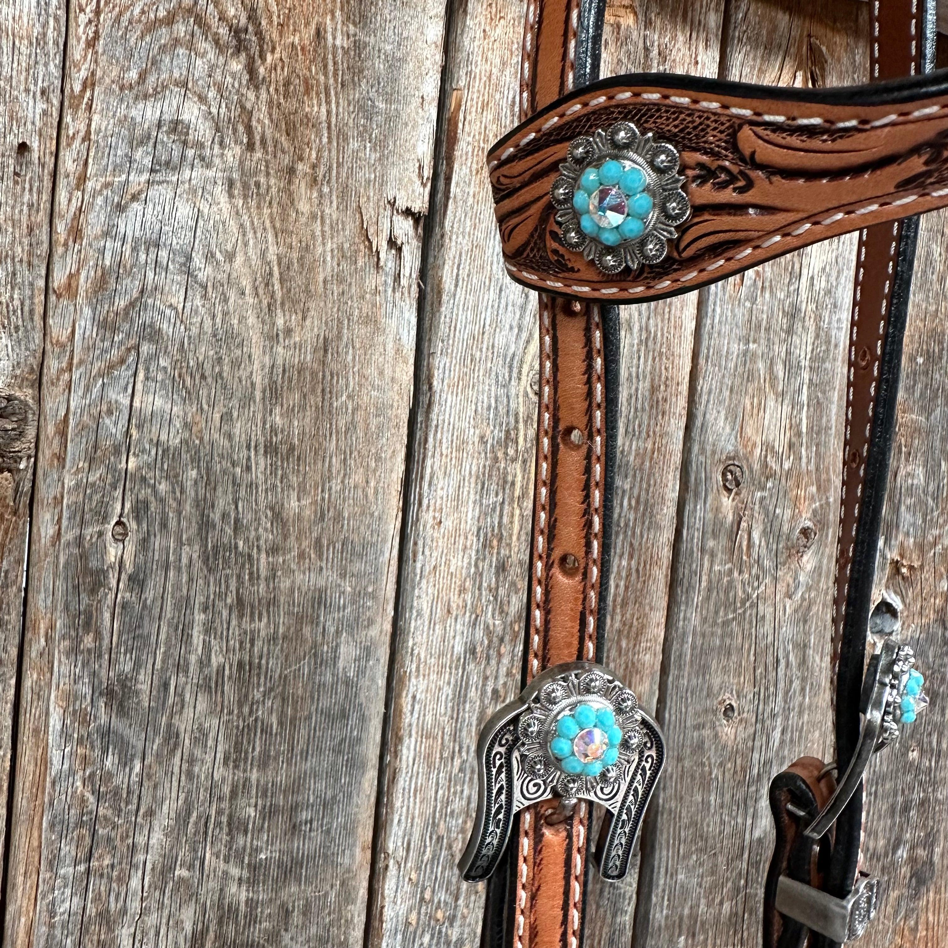 Light Oil Buckaroo Roper Turquoise and AB One Ear & Breastcollar #OEBC559 - RODEO DRIVE
