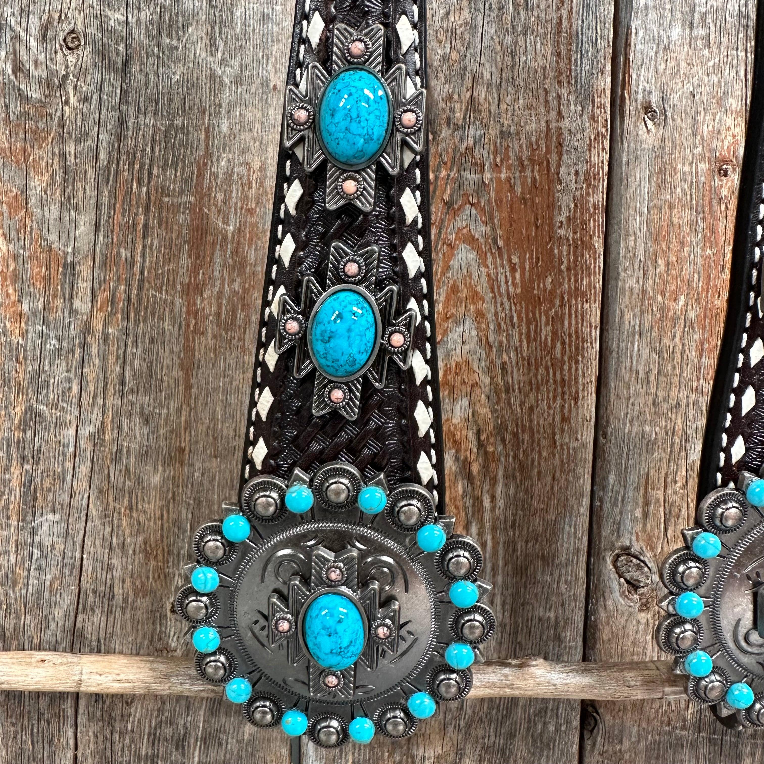 Buckstitch Southwest Turquoise Headstall / Bridle #OE119 - RODEO DRIVE