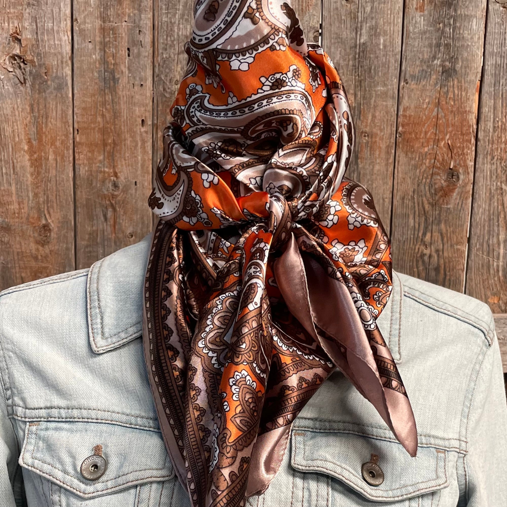 35X35" Orange and Tan Paisley Wild Rag / Scarf WR2142X