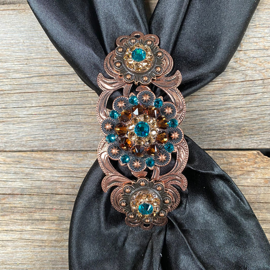 Triple Concho Copper Crystal Slide Teal, Champagne and Topaz