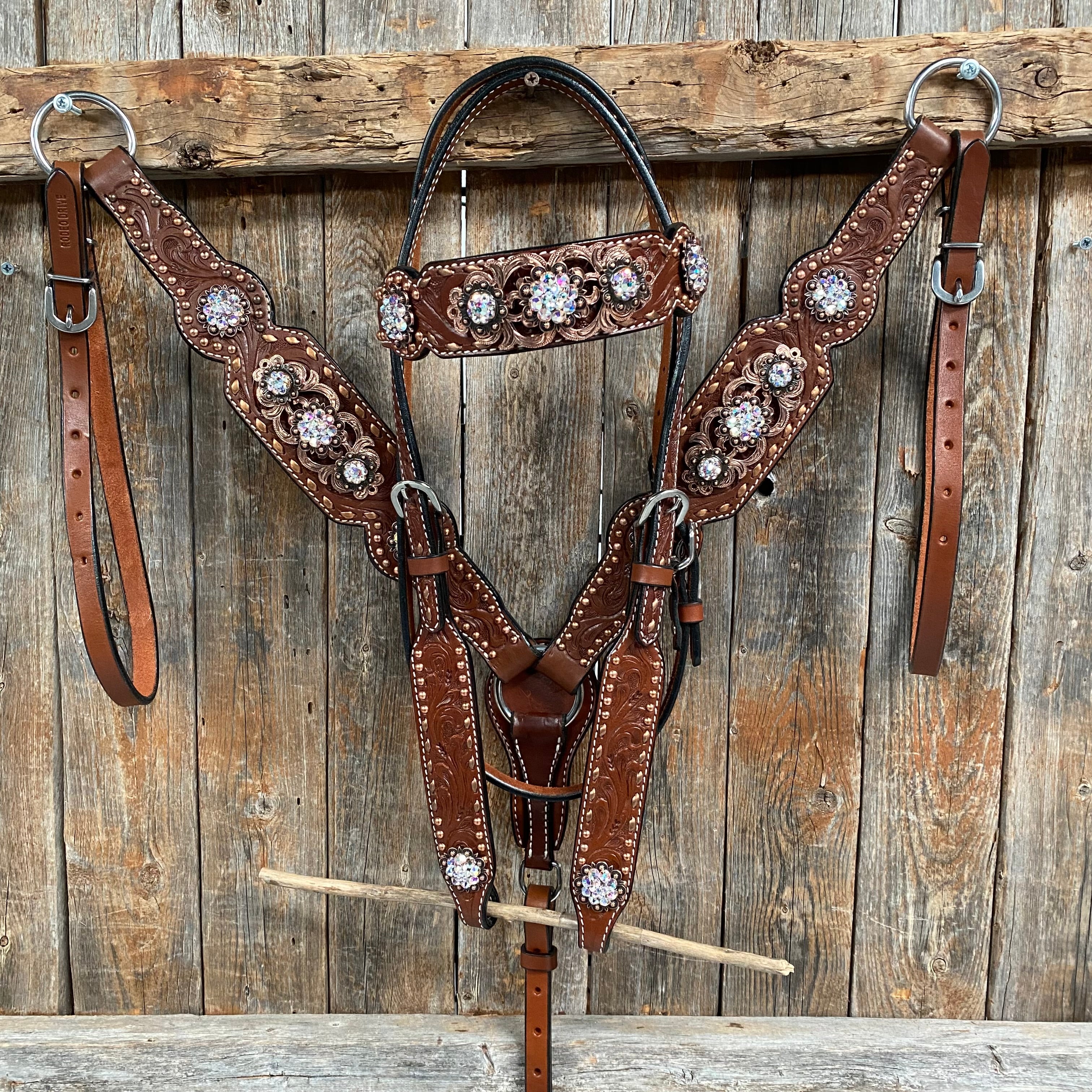 Copper Dot and Buckstitch Fancy AB Browband Tack Set #BBBC581