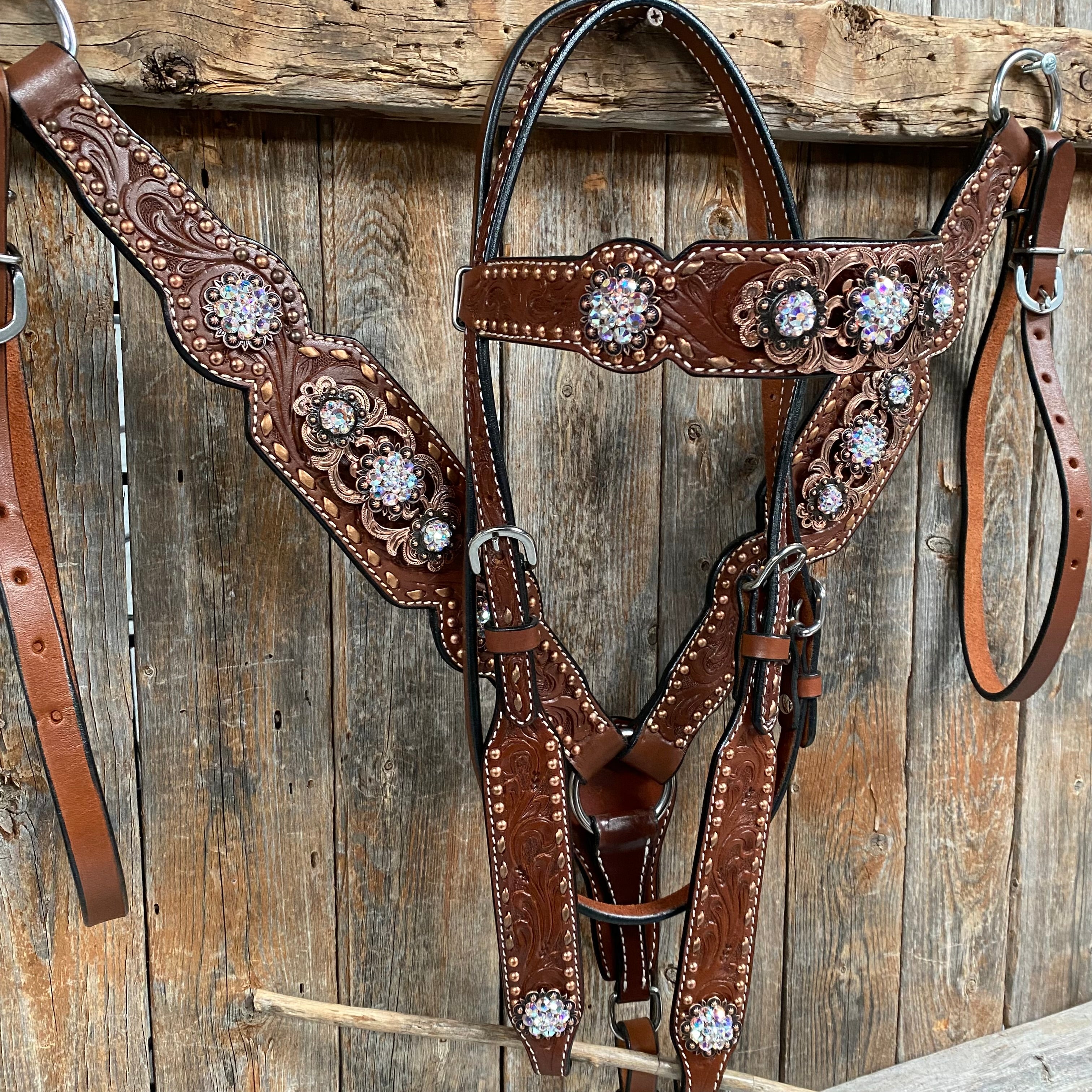 Copper Dot and Buckstitch Fancy AB Browband Tack Set #BBBC581