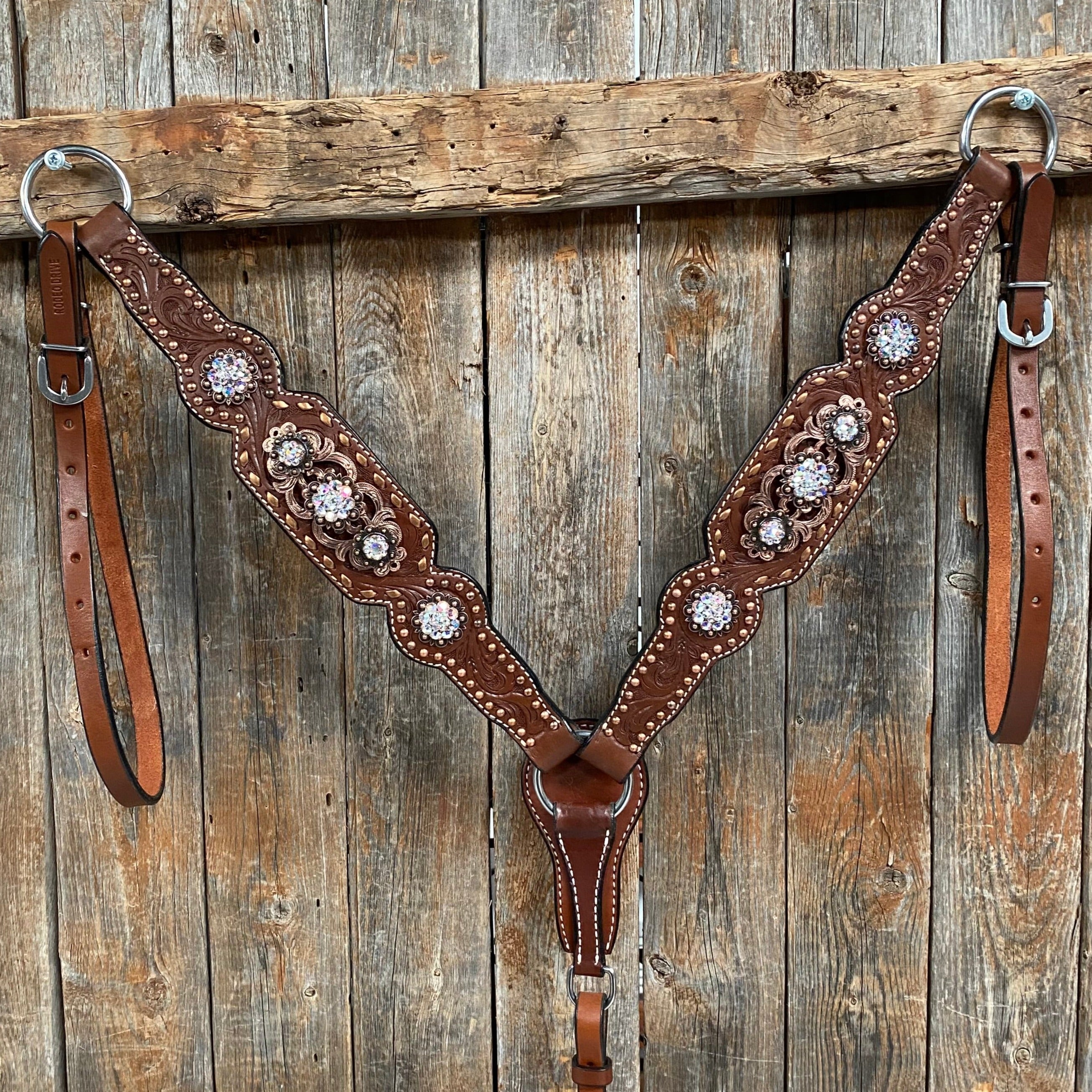 Copper Dot and Buckstitch Fancy AB Browband Tack Set #BBBC581