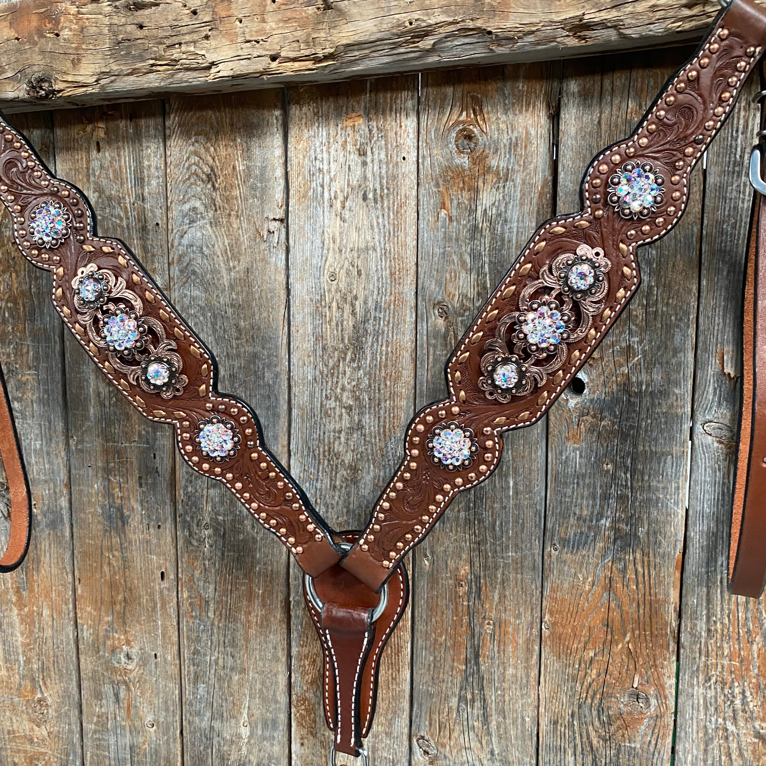 Copper Dot and Buckstitch Fancy AB Browband Tack Set #BBBC581