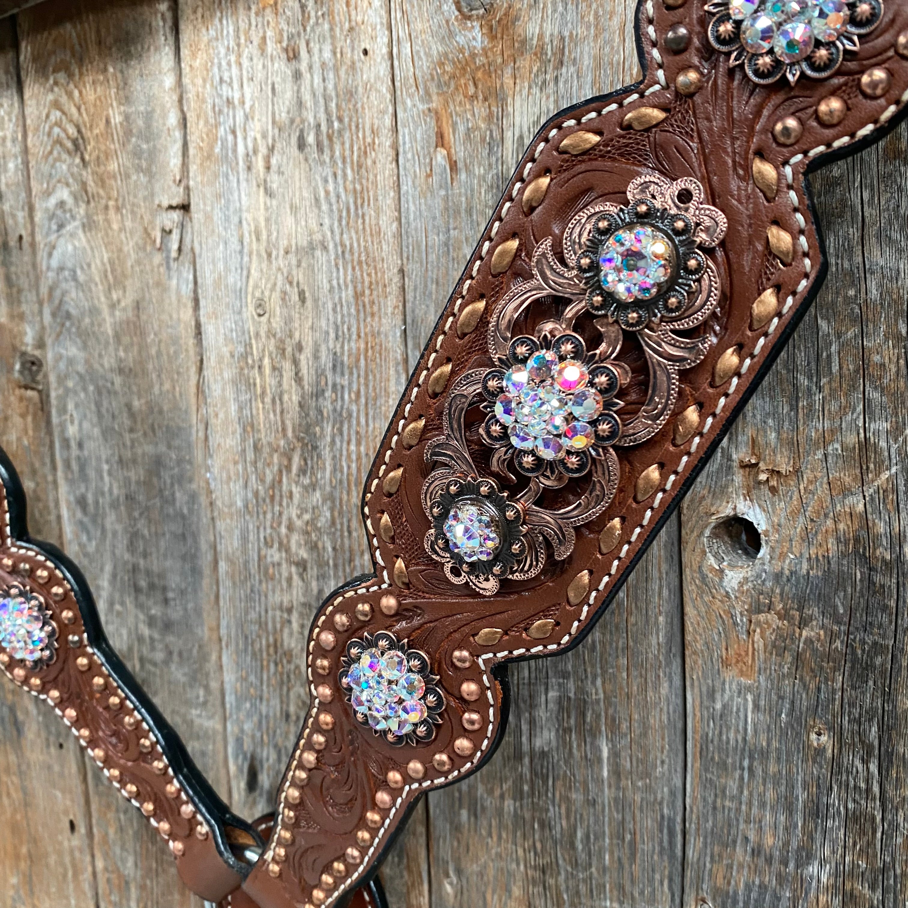 Copper Dot and Buckstitch Fancy AB Browband Tack Set #BBBC581