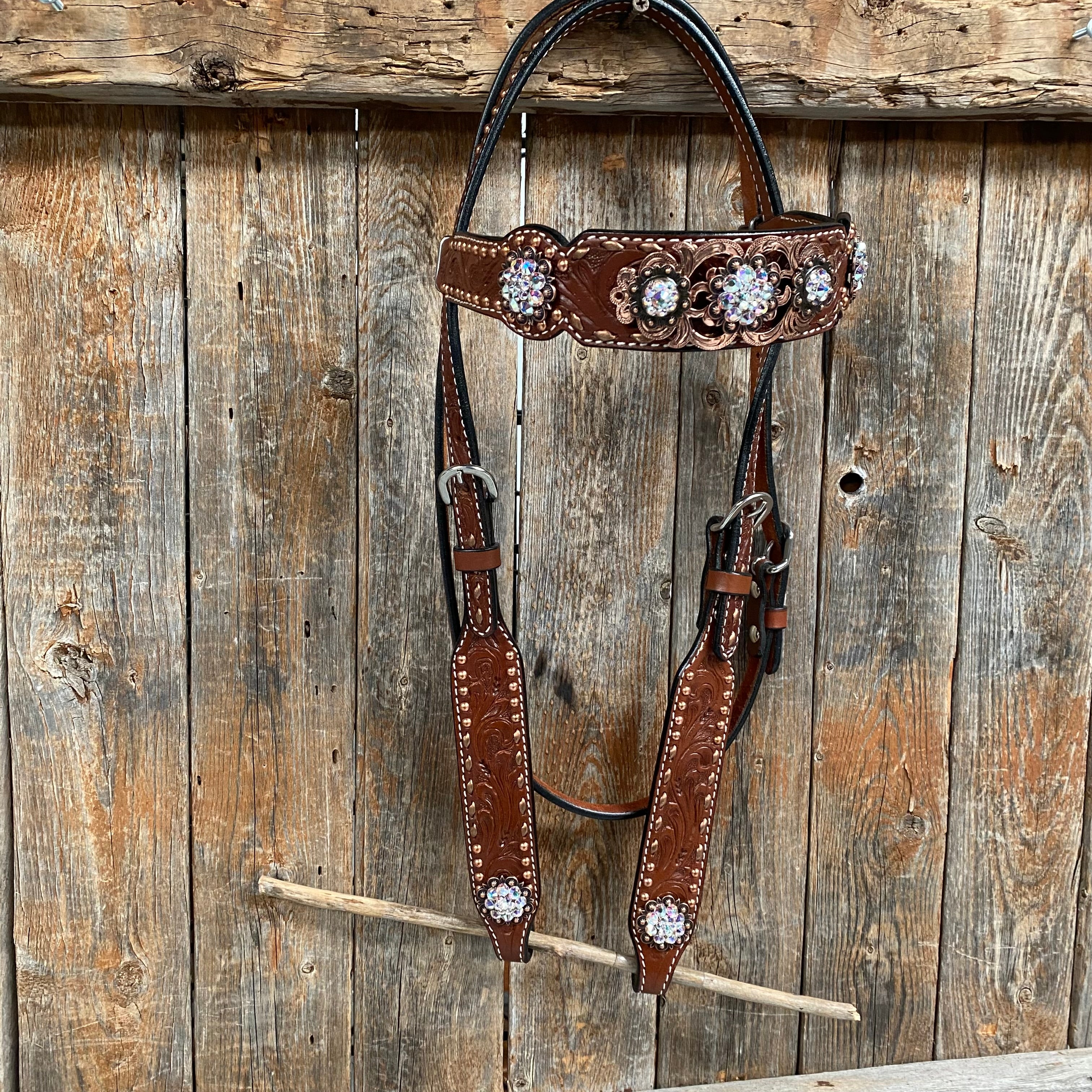 Copper Dot and Buckstitch Fancy AB Browband Tack Set #BBBC581