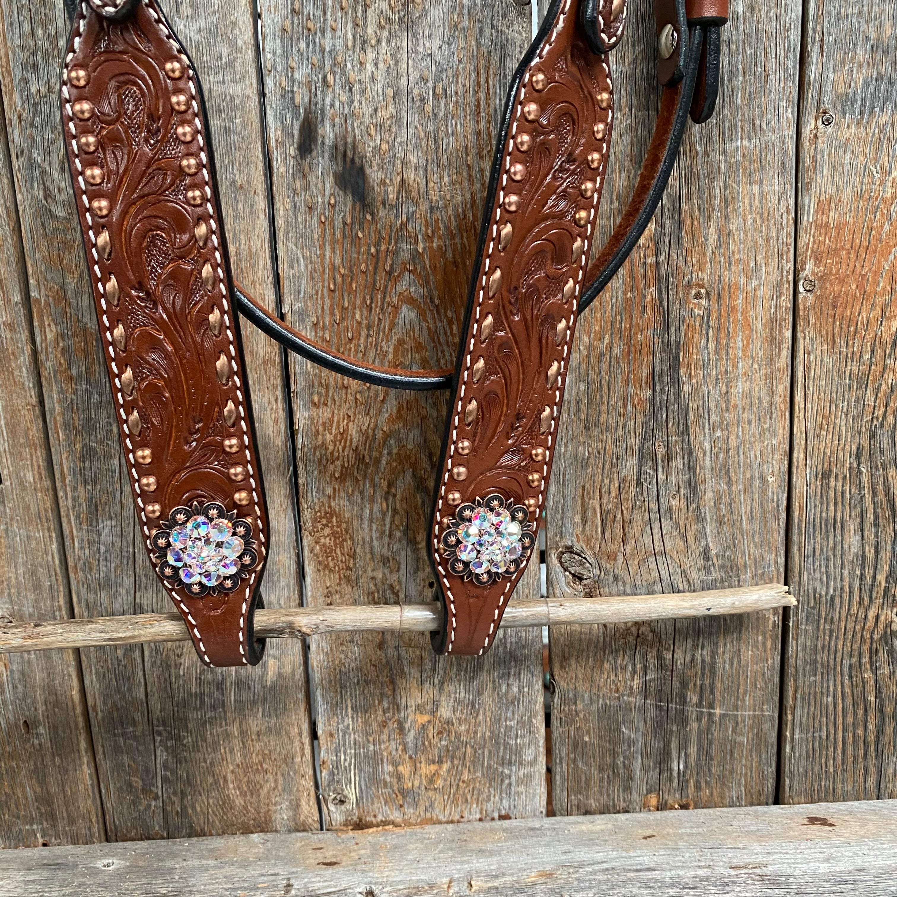 Copper Dot and Buckstitch Fancy AB Browband Tack Set #BBBC581