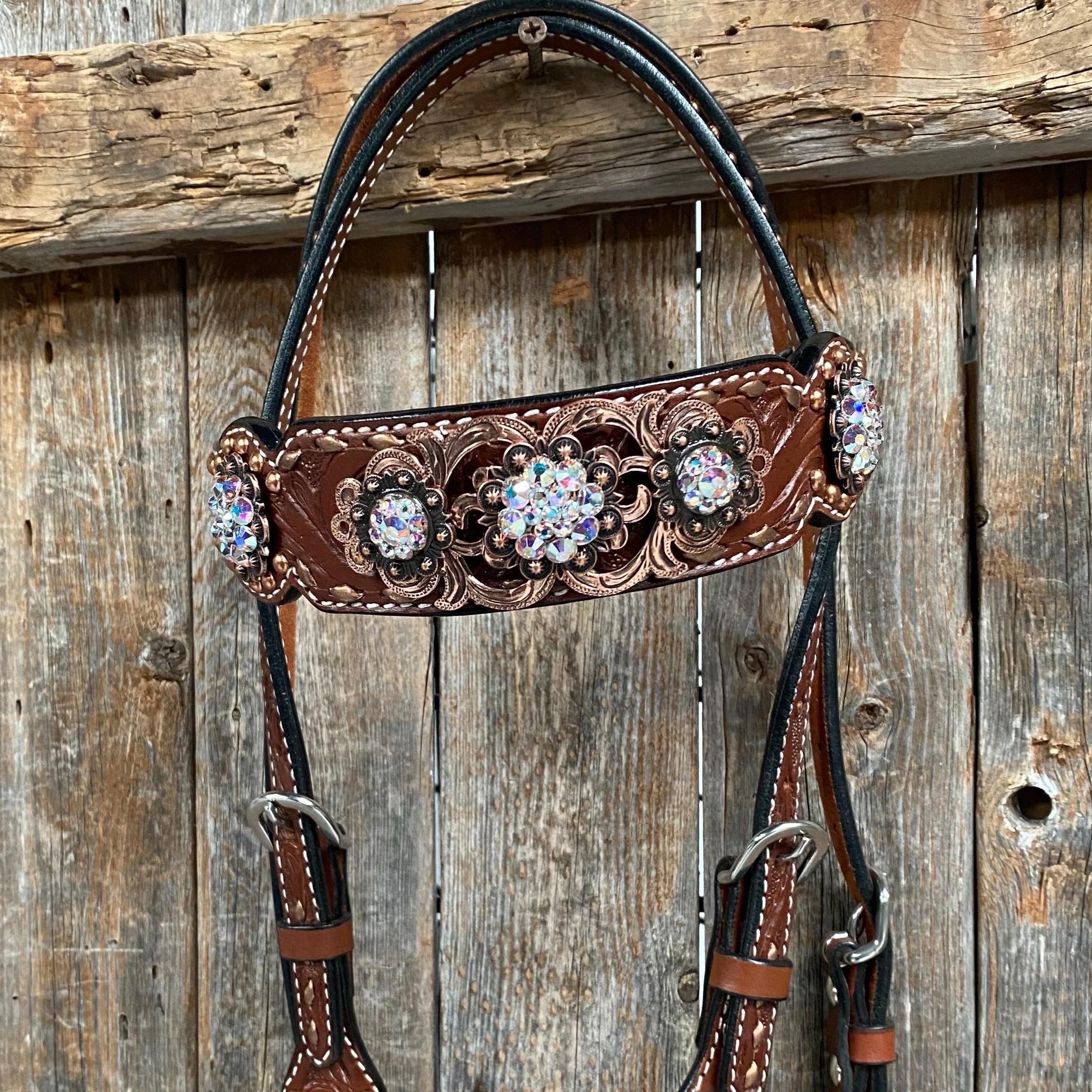 Copper Dot and Buckstitch Fancy AB Browband Tack Set #BBBC581