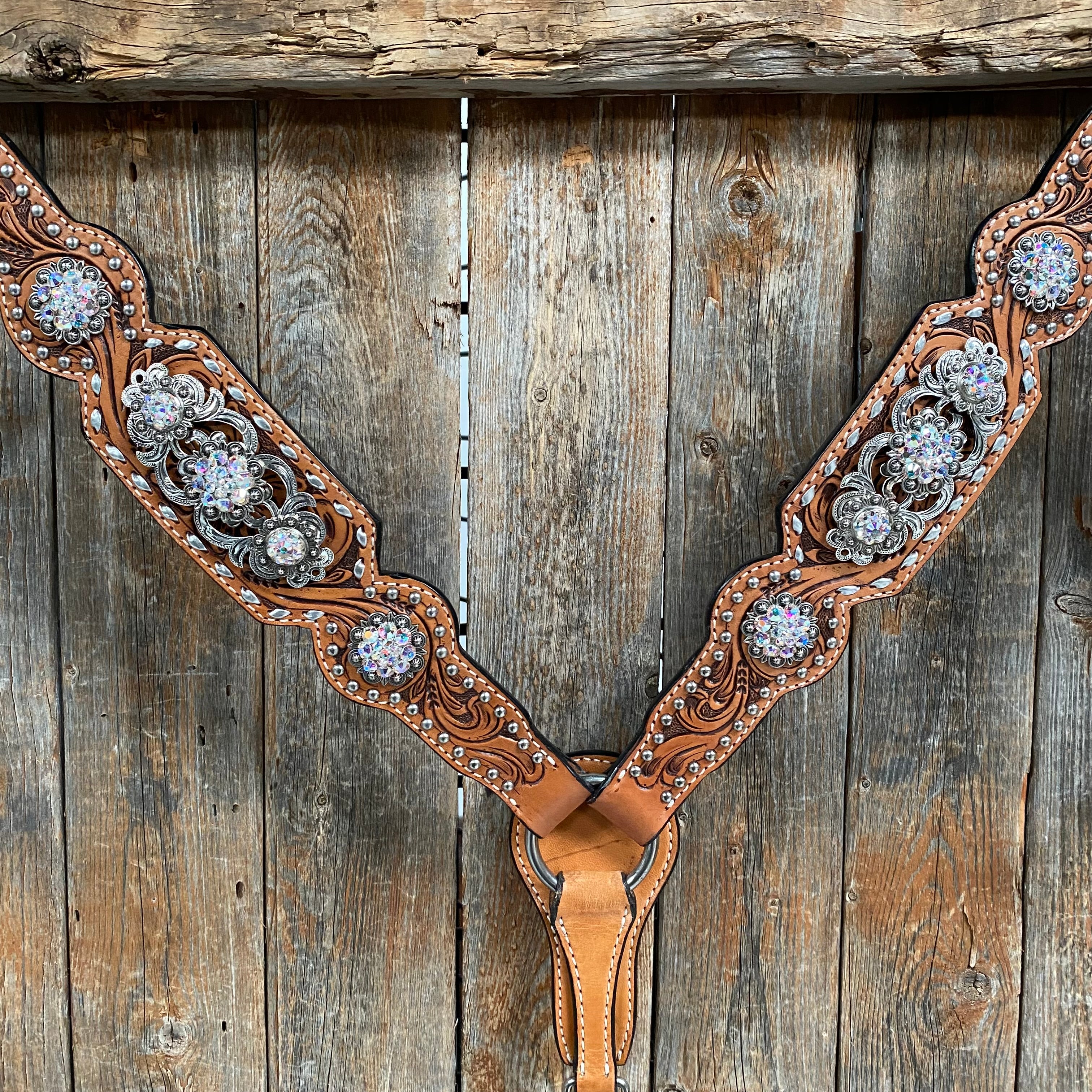 Silver Dot and Buckstitch Fancy AB Browband Tack Set #BBBC582