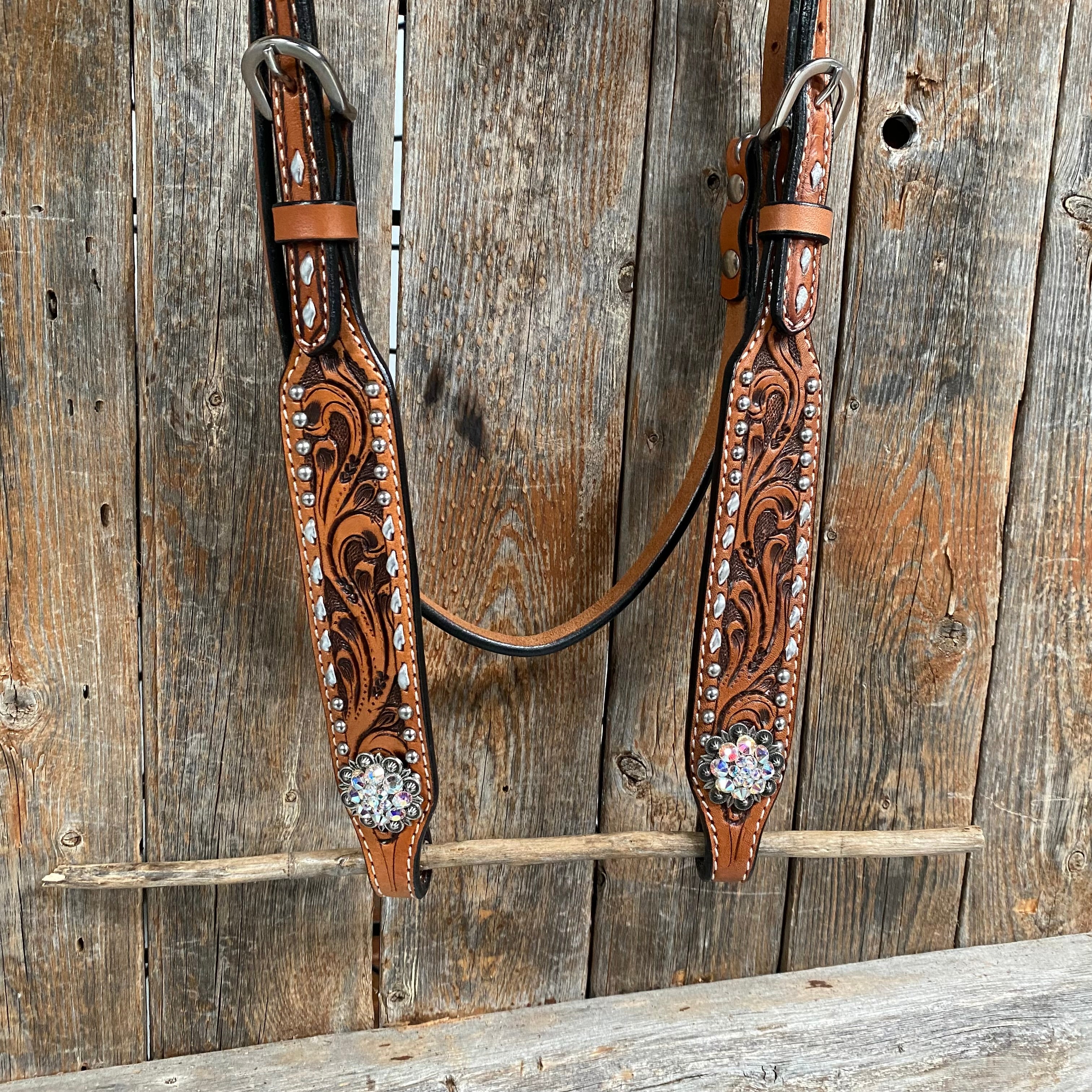 Silver Dot and Buckstitch Fancy AB Browband Tack Set #BBBC582