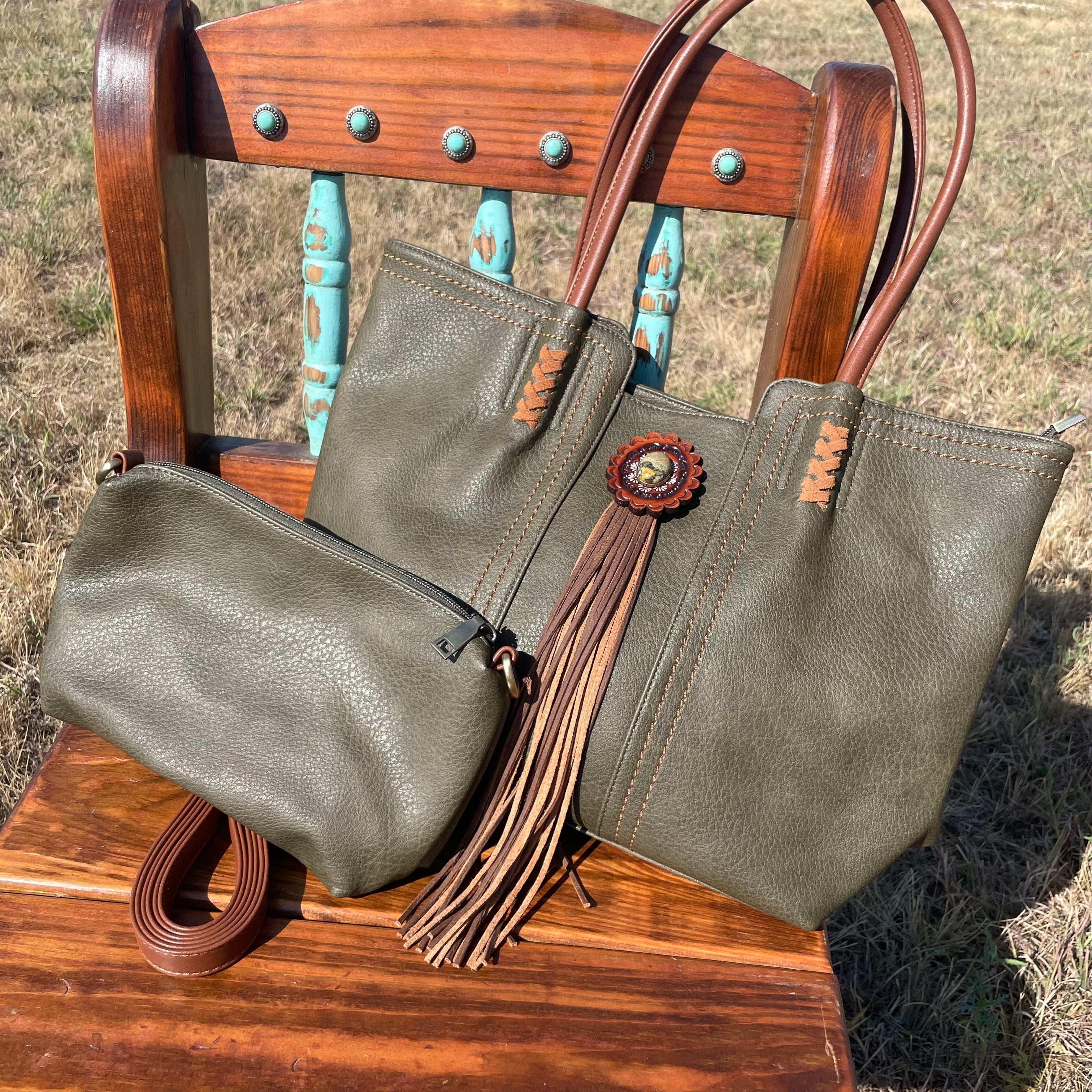 Green Western Purse/Handbag with Small Clutch #DN100
