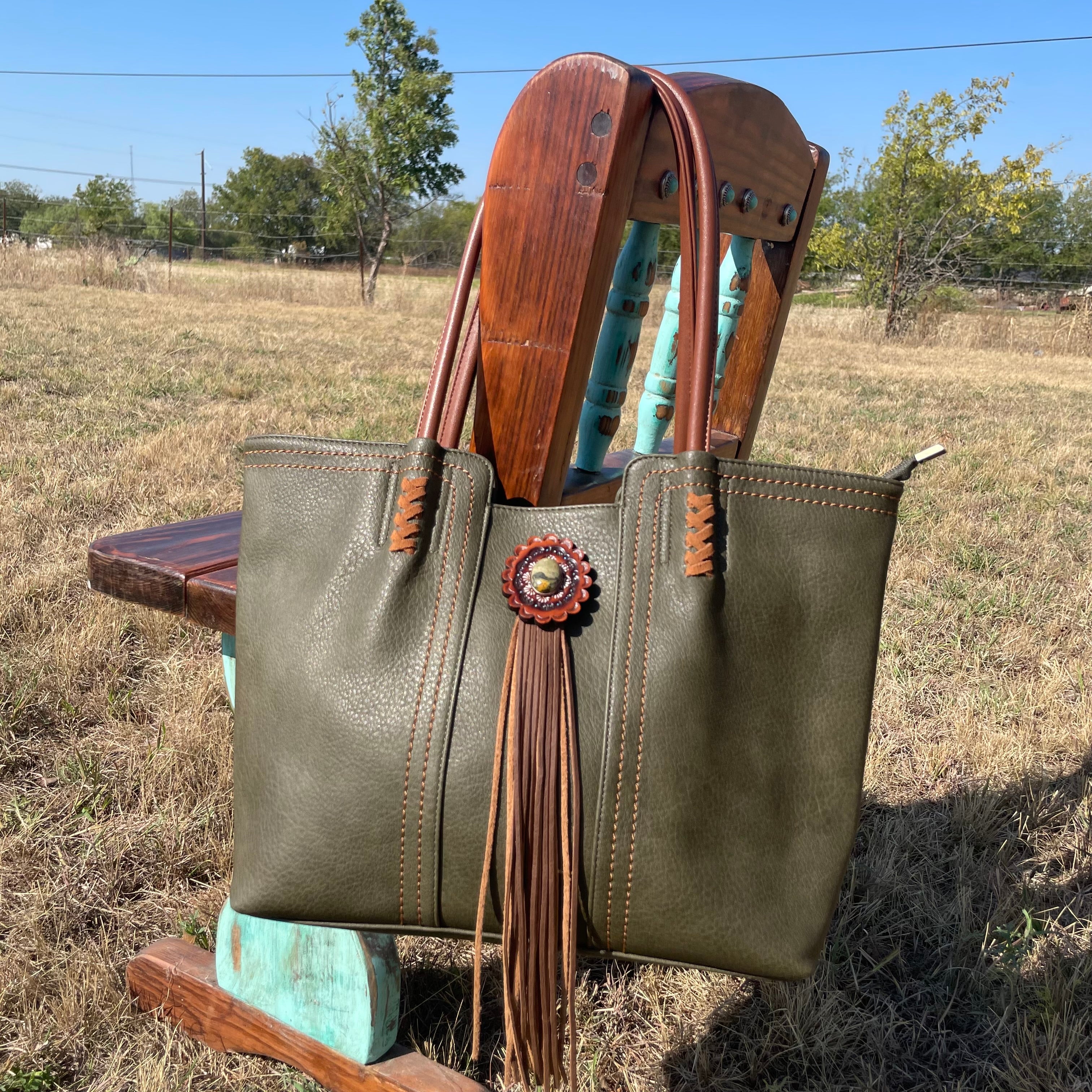 Green Western Purse/Handbag with Small Clutch #DN100