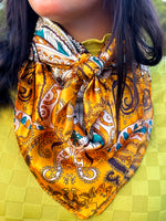 35X35" Golden, Green and Brown Paisley Wild Rag / Scarf WR1003