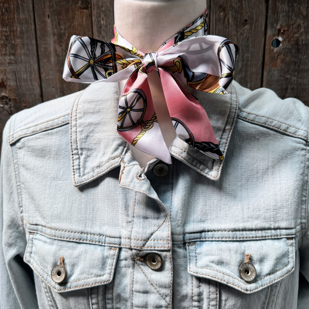 Pink Wagon Wheels Wild_Rag_Scarf_for_Cowgirls_Rodeo_Drive_Conchos