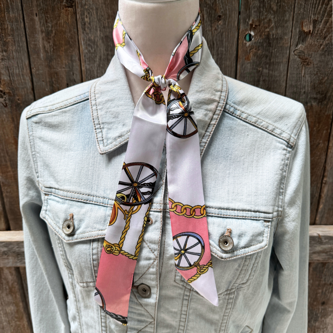 Pink Wagon Wheels Wild_Rag_Scarf_for_NFR_Cowgirls_Rodeo_Drive_Conchos
