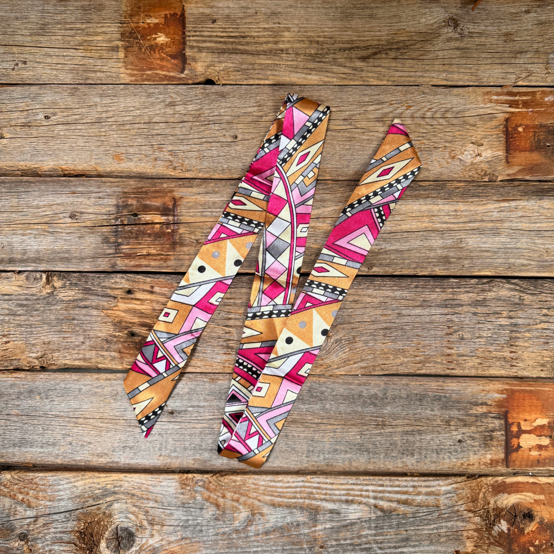 Pink and Brown Multi Patterned Western_Wild_Rag_Scarf_for_Cowgirls_Rodeo_Drive_Conchos