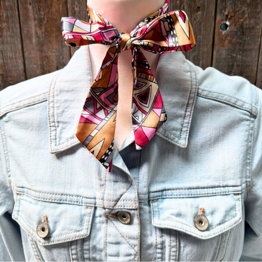 Pink and Brown Multi Patterned Wild_Rag_Scarf_for_Cowgirls_Rodeo_Drive_Conchos