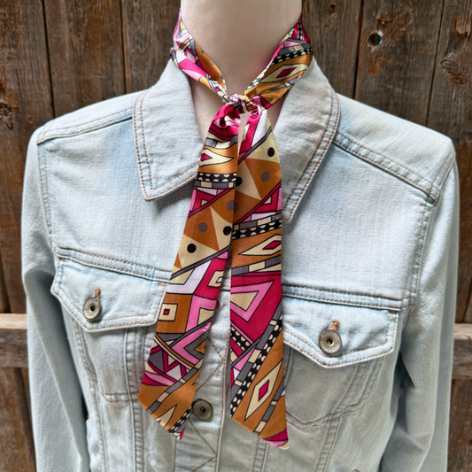 Pink and Brown Multi Patterned Wild_Rag_Scarf_for_NFR_Cowgirls_Rodeo_Drive_Conchos
