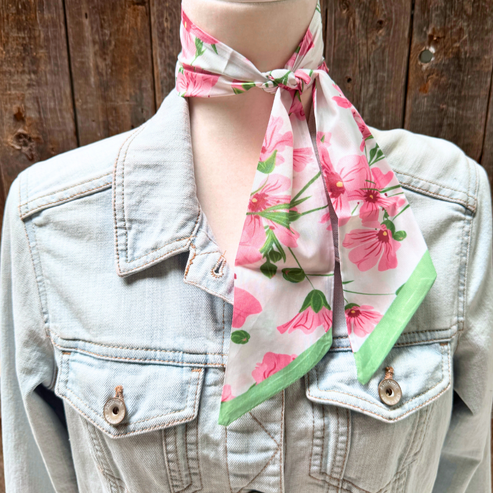 Pink and green floral Wild_Rag_Scarf_for_NFR_Cowgirls_Rodeo_Drive_Conchos