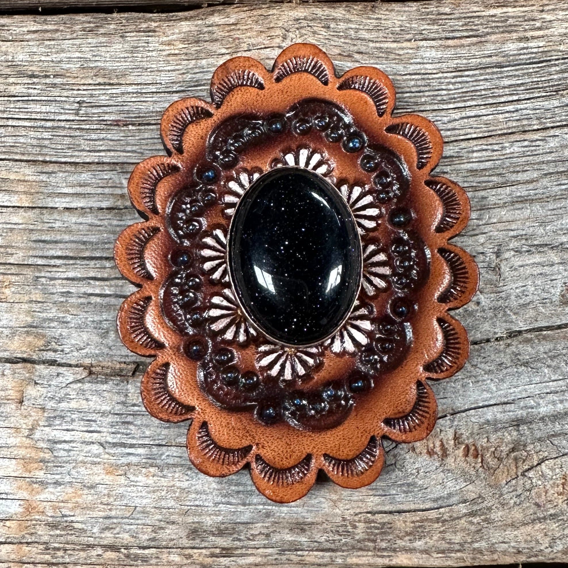 Lapis Cabochon Stone - Leather Rosette Options -