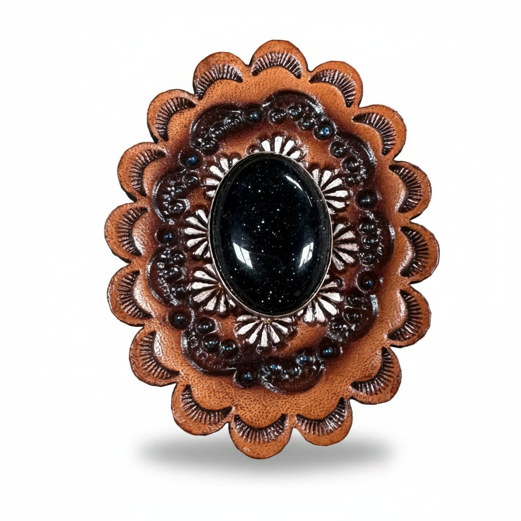 Lapis Cabochon Stone - Leather Rosette Options -