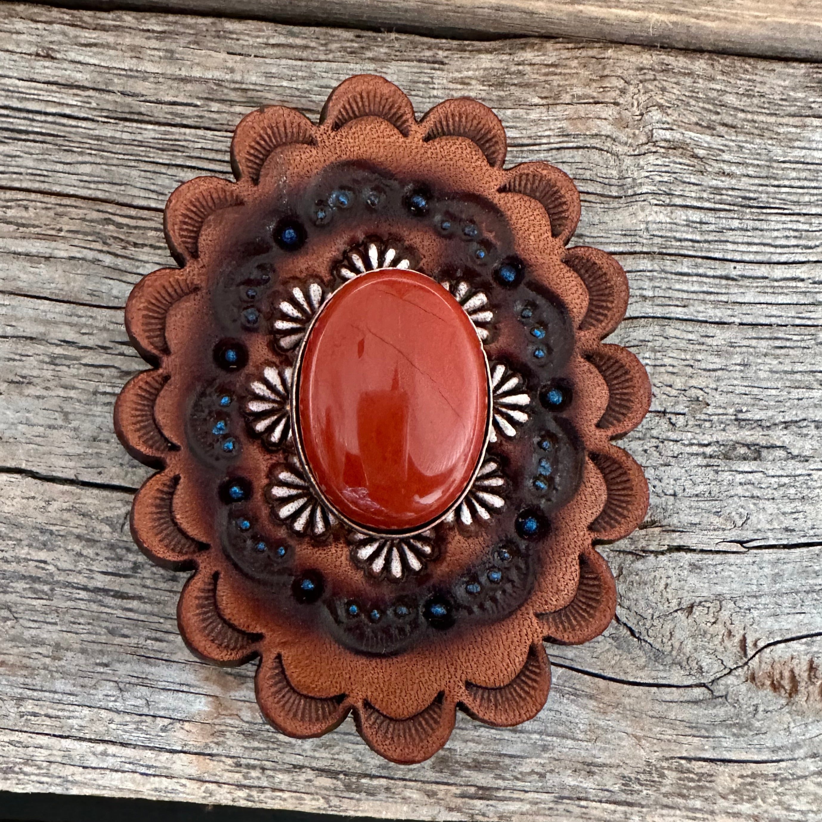 Rust Cabochon Stone - Leather Rosette Options -