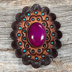Fuchsia Cabochon Stone - Leather Rosette Options
