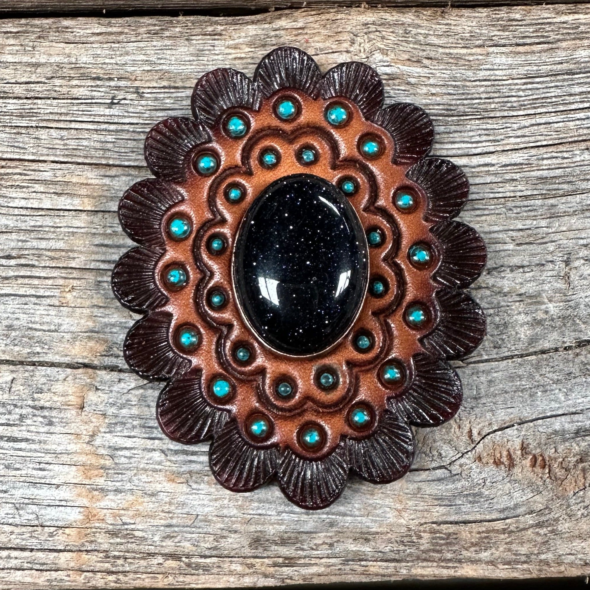 Lapis Cabochon Stone - Leather Rosette Options -