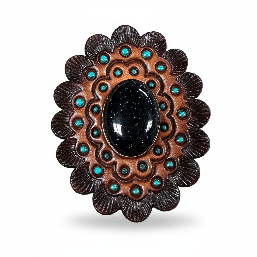 Lapis Cabochon Stone - Leather Rosette Options -