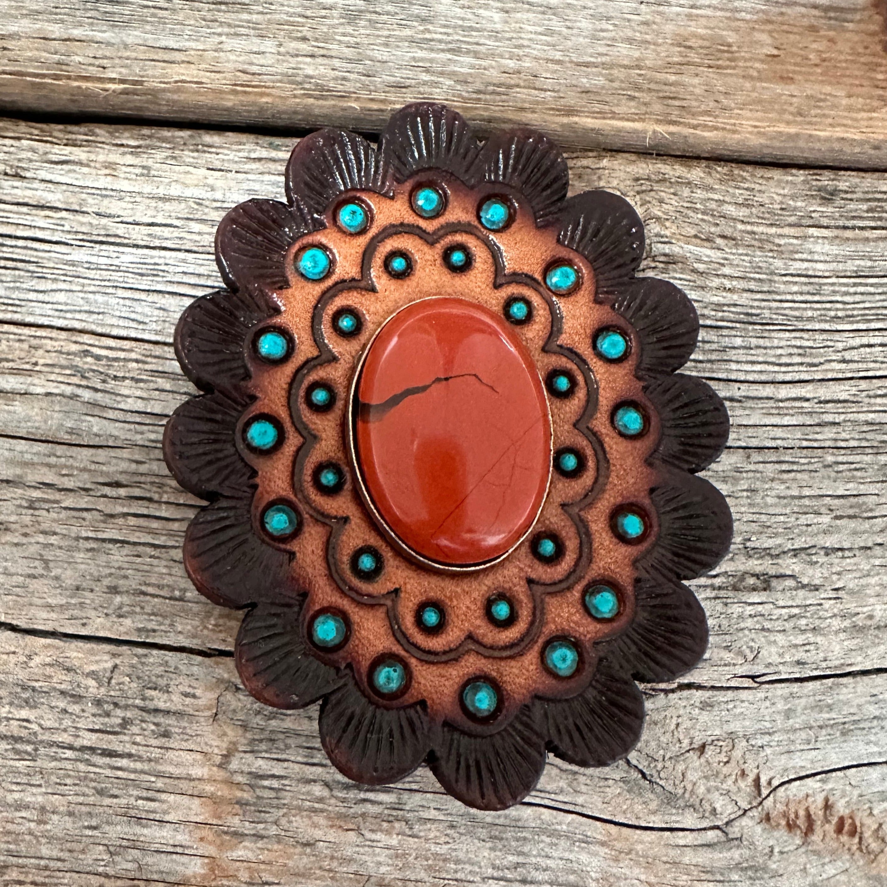 Rust Cabochon Stone - Leather Rosette Options -