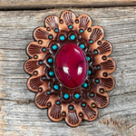 Fuchsia Cabochon Stone - Leather Rosette Options