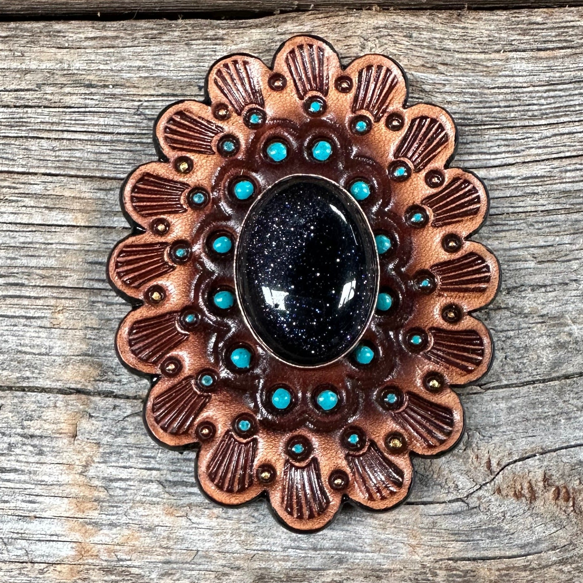 Lapis Cabochon Stone - Leather Rosette Options -