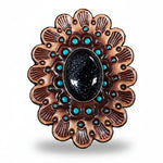 Lapis Cabochon Stone - Leather Rosette Options -