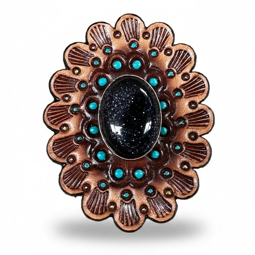 Lapis Cabochon Stone - Leather Rosette Options -