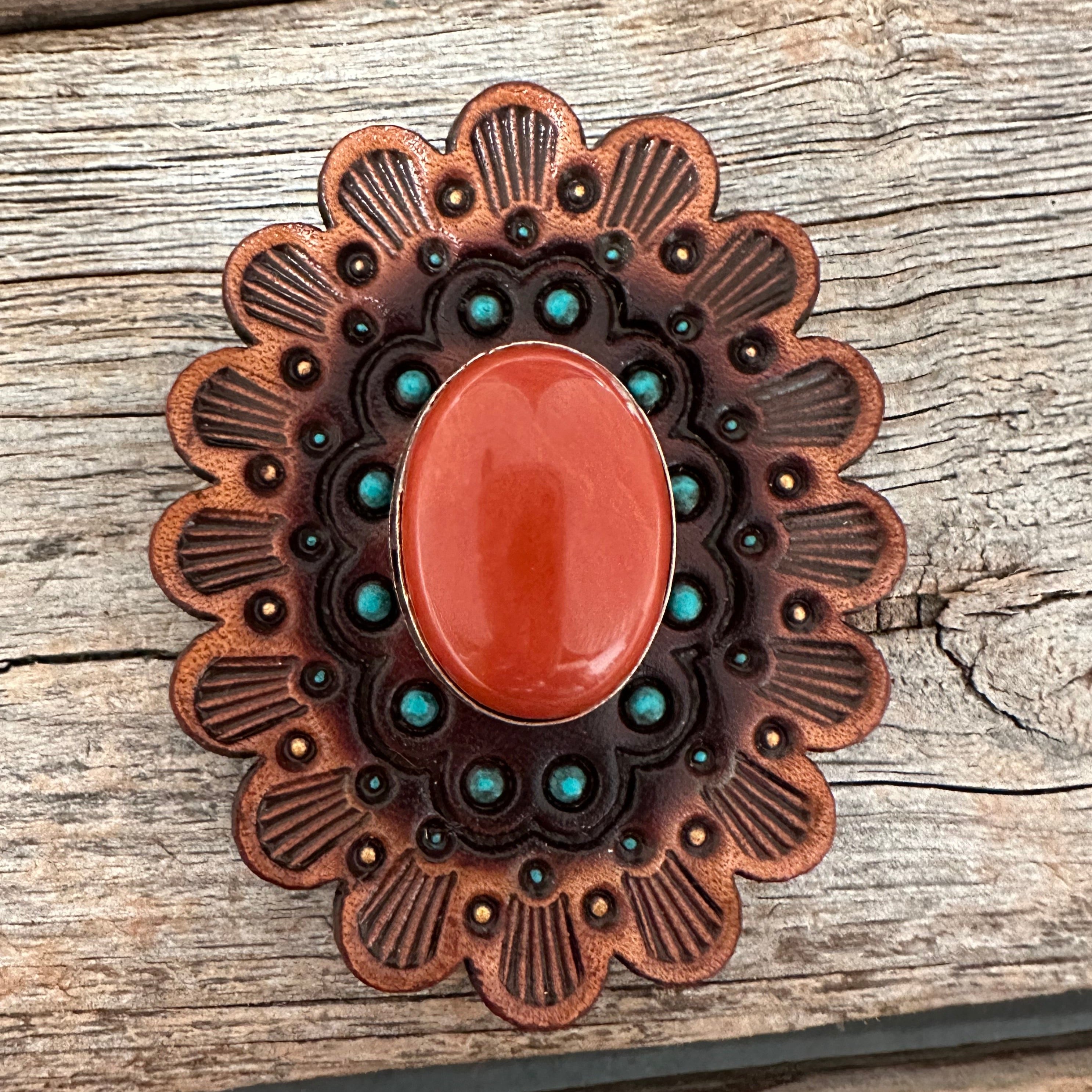 Rust Cabochon Stone - Leather Rosette Options -