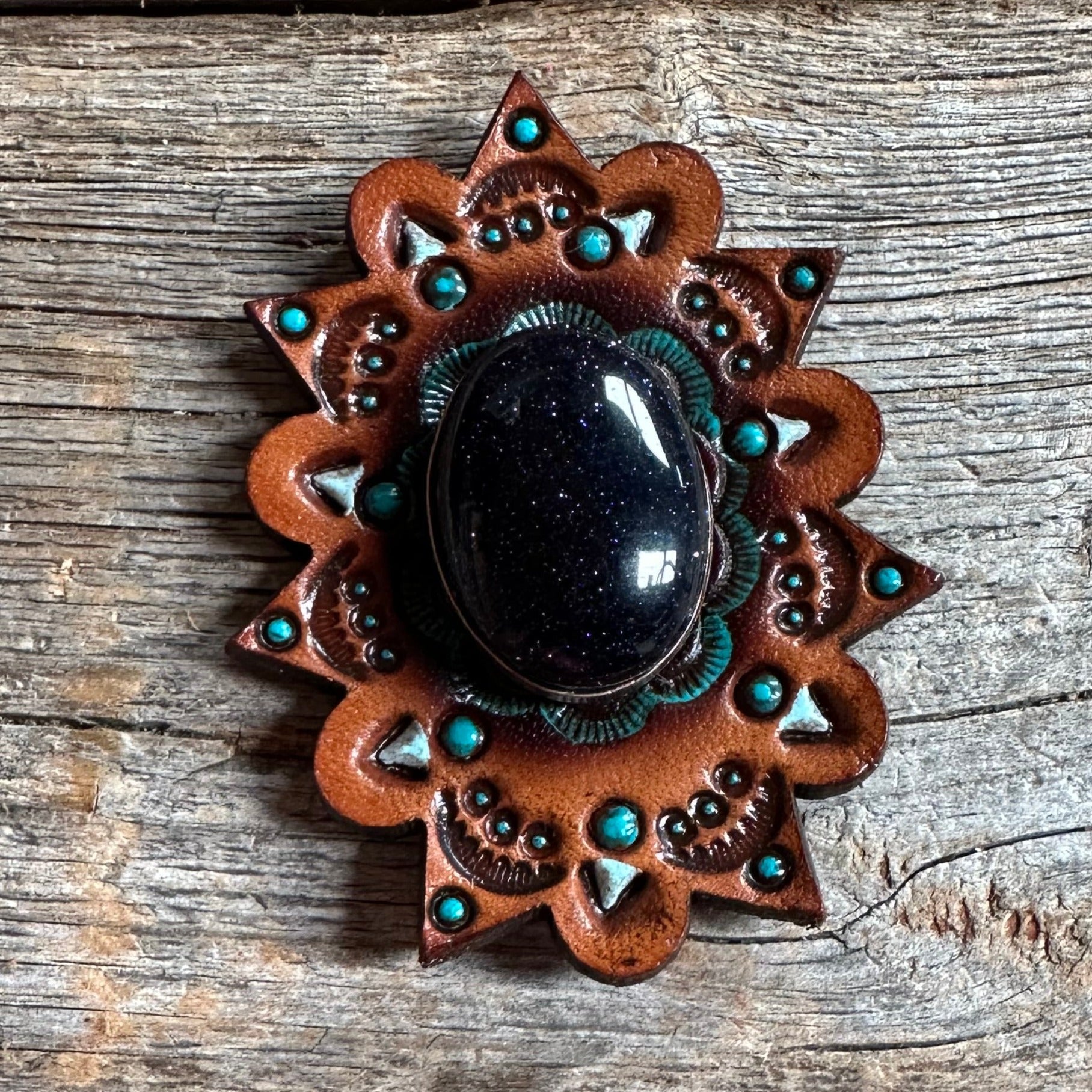 Lapis Cabochon Stone - Leather Rosette Options -