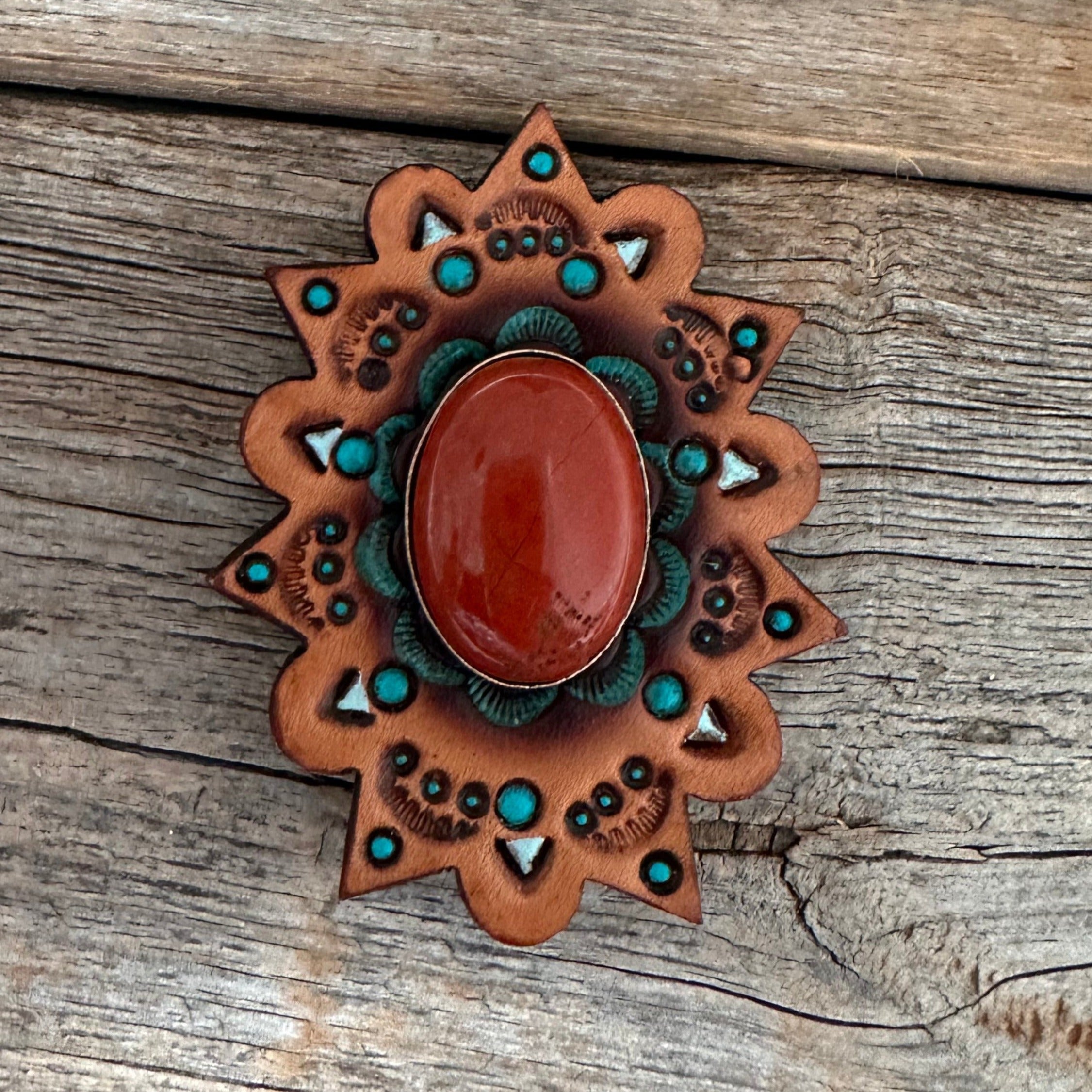 Rust Cabochon Stone - Leather Rosette Options -
