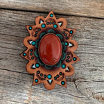 Rust Cabochon Stone - Leather Rosette Options -