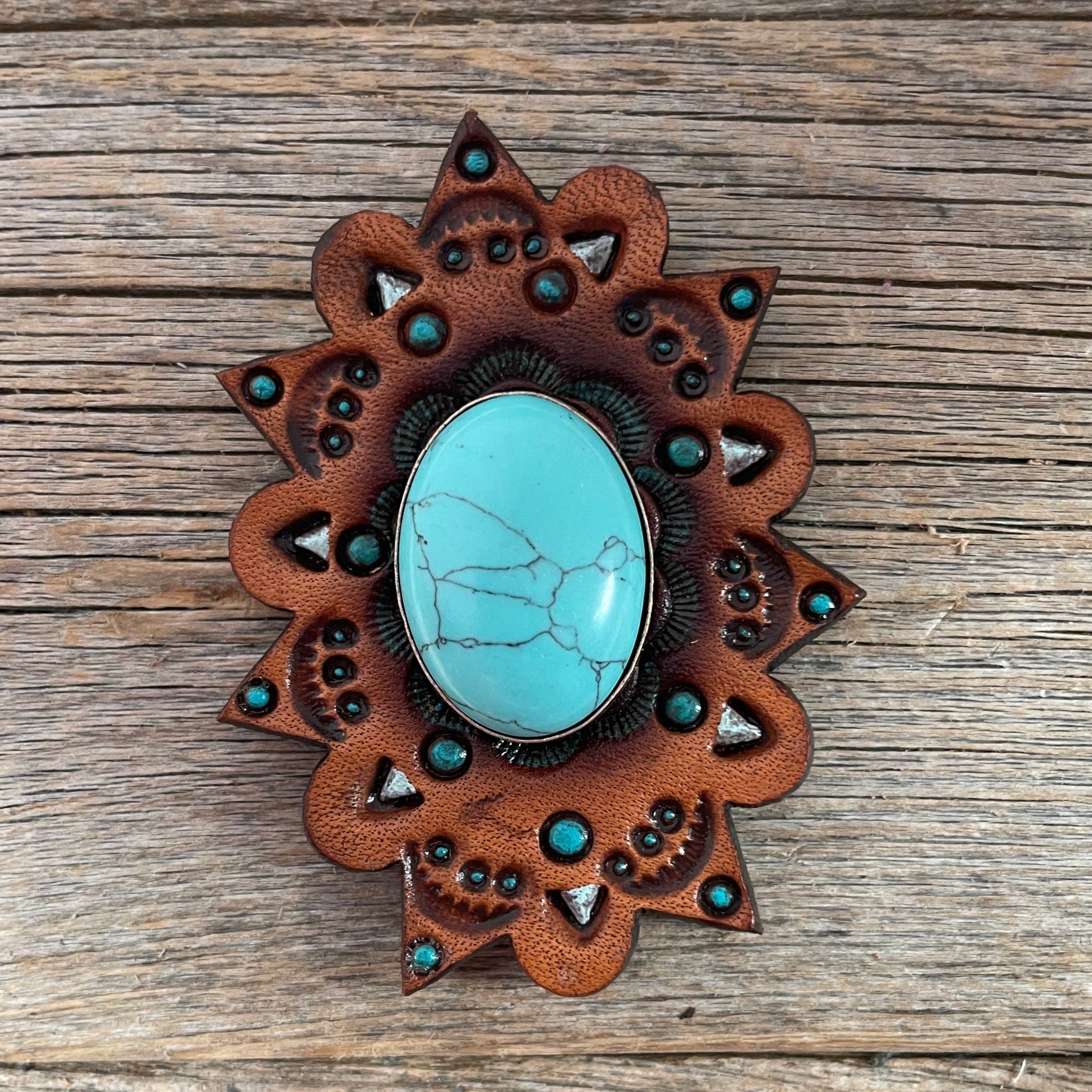 Turquoise Cabochon Stone - Leather Rosette Options -
